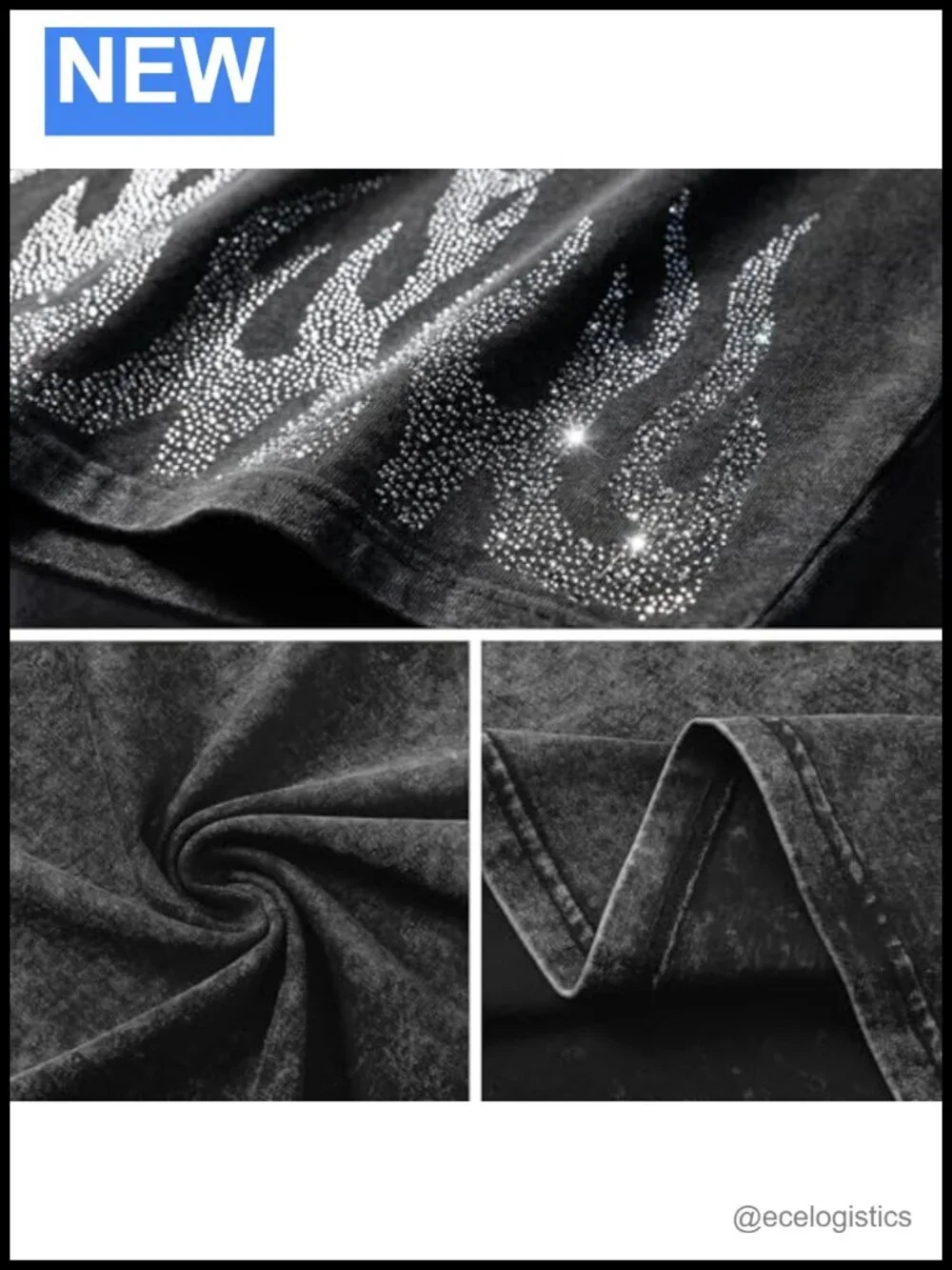 Oversized Rhinestone Flame Graphic Tee Streetwear Grunge Y2K T-Shirt